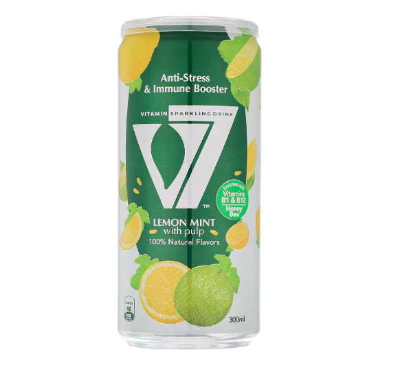 V7 Vitamin Sparkling Drink 100% Natural - Lemon Mint 300ml - Pack of 24