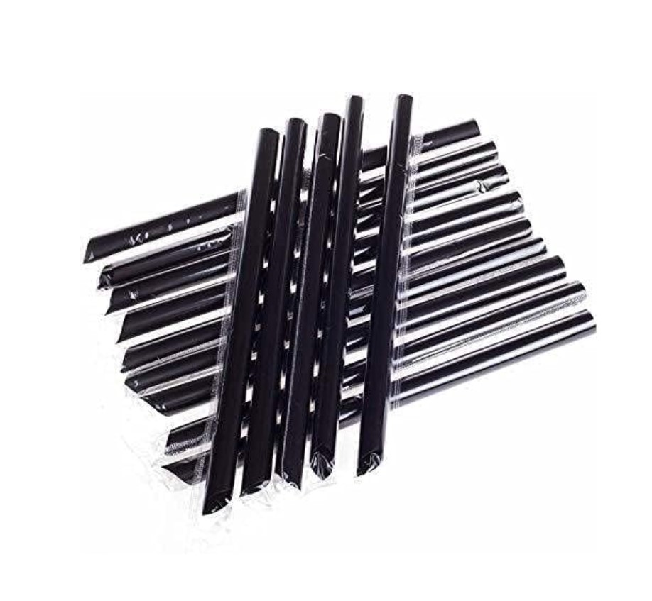 Black Disposable Drinking Straws - 100 pcs Wrapped

