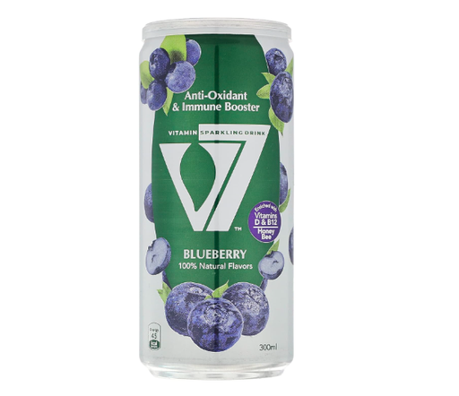 [14614] V7 Vitamin Sparkling Drink 100% Natural - Blueberry 300ml - Pack of 24